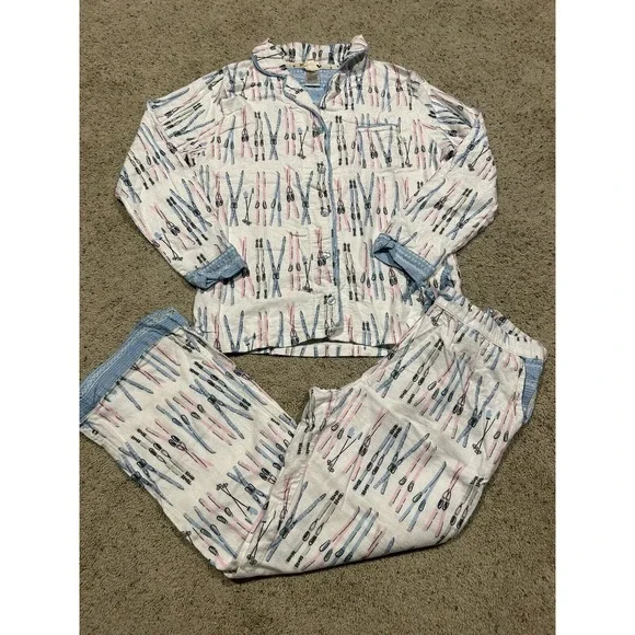 Munki Munki size L Women's Cotton Flannel Pajama Set SKI *Adjustable  Length* D23